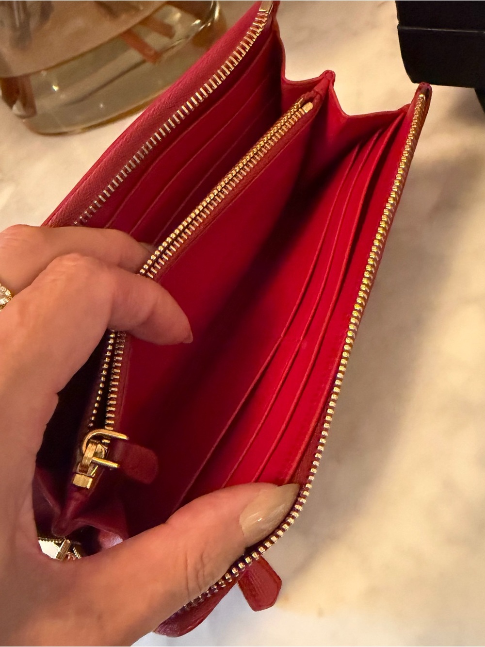 Prada Epi leather Red Textured Zip-Around Wallet with Gold Logo - Picture 8 of 17